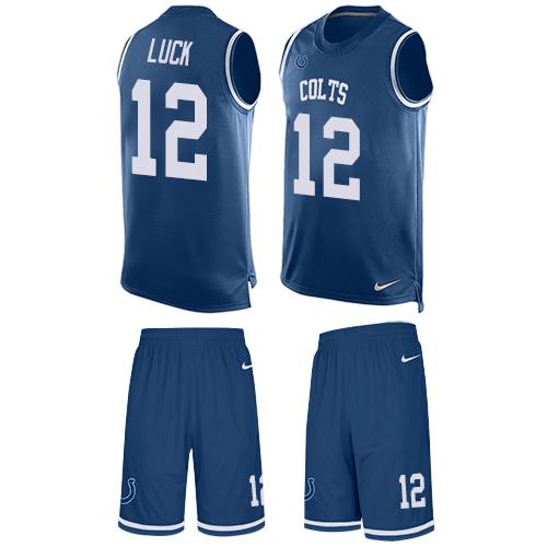 Nike Colts #12 Andrew Luck Royal Blue Team Color Men's Stitched NFL Limited Tank Top Suit Jersey - Click Image to Close